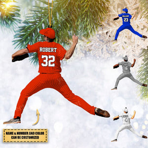 Personalized Baseball Player Throwing The Ball Shaped Christmas Ornament
