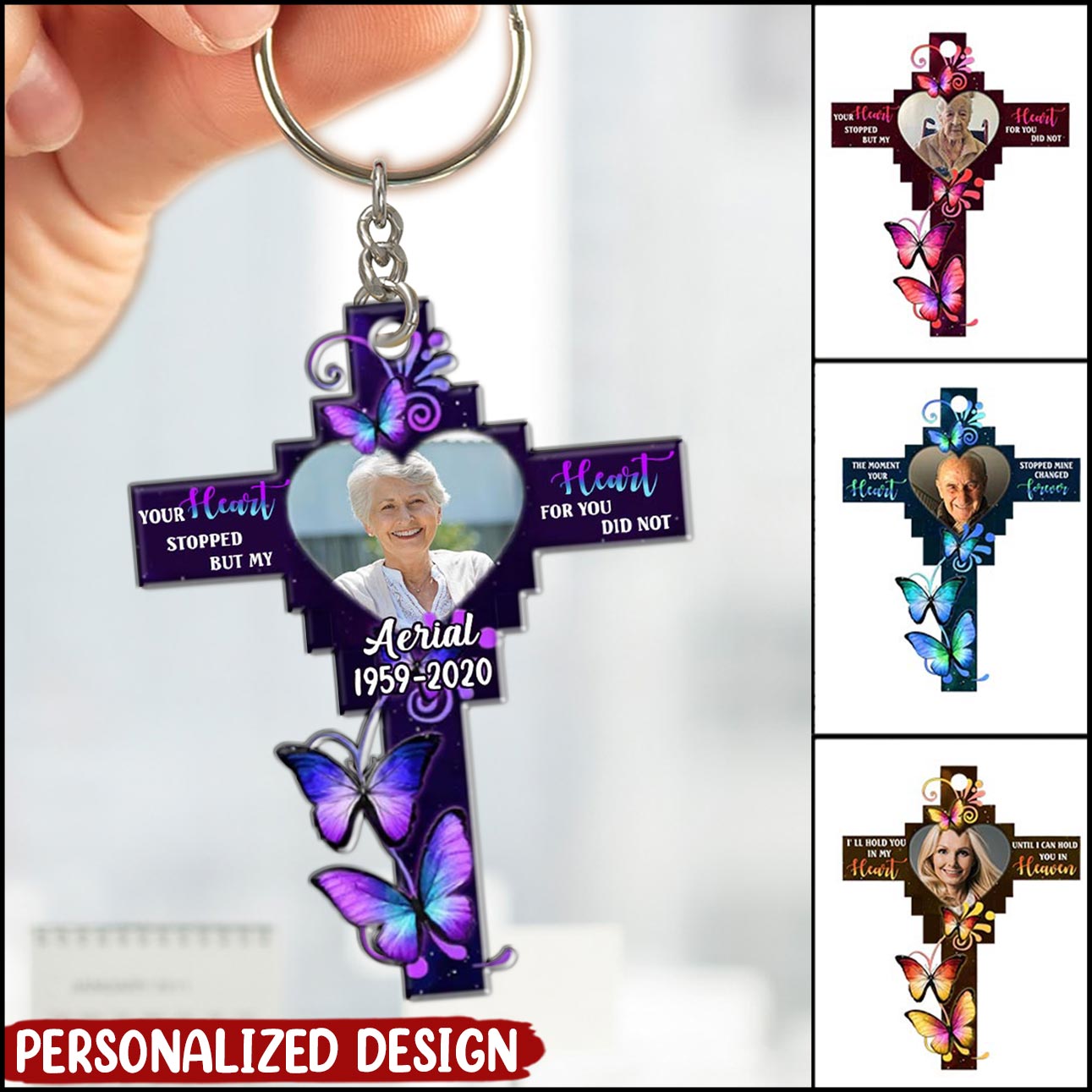 Personalized God Has You In His Arms Memorial Gift Butterfly Keychain