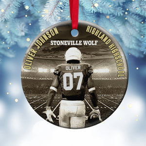 College Football Player Ornament - Custom School Name & Team Name - Christmas Tree Decor