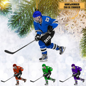 Custom Personalized Ice Hockey Acrylic Christmas Ornament, Gift For Hockey Lovers