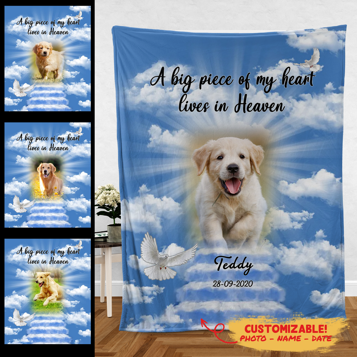 Dog Memorial Blanket - A Piece Of My Heart Lives In Heaven - Memorial Dog Gift