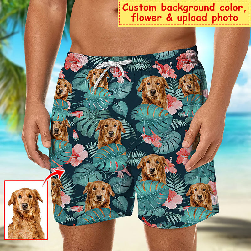 Custom Photo Dog Cat Kids Wife ... Hawaii Shorts Tropical Plant Men Beach Shorts