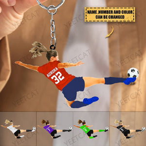 Personalized Girl Soccer Player Acrylic keychain, Gift For Girl Soccer Players
