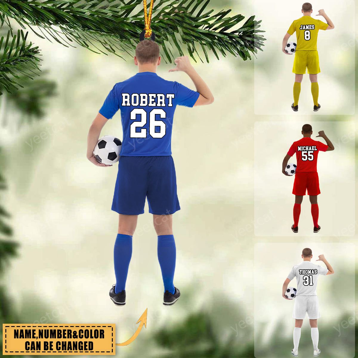 Personalized Ornament Soccer Player Acrylic Ornament 2 Sides Christmas Ornament For Soccer Lovers