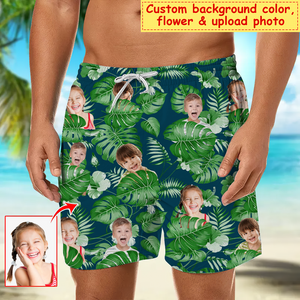 Custom Photo Dog Cat Kids Wife ... Hawaii Shorts Tropical Plant Men Beach Shorts