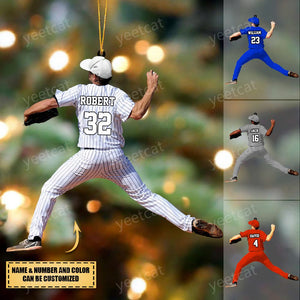 Personalized Baseball Player Throwing The Ball Shaped Christmas Ornament