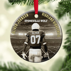 College Football Player Ornament - Custom School Name & Team Name - Christmas Tree Decor
