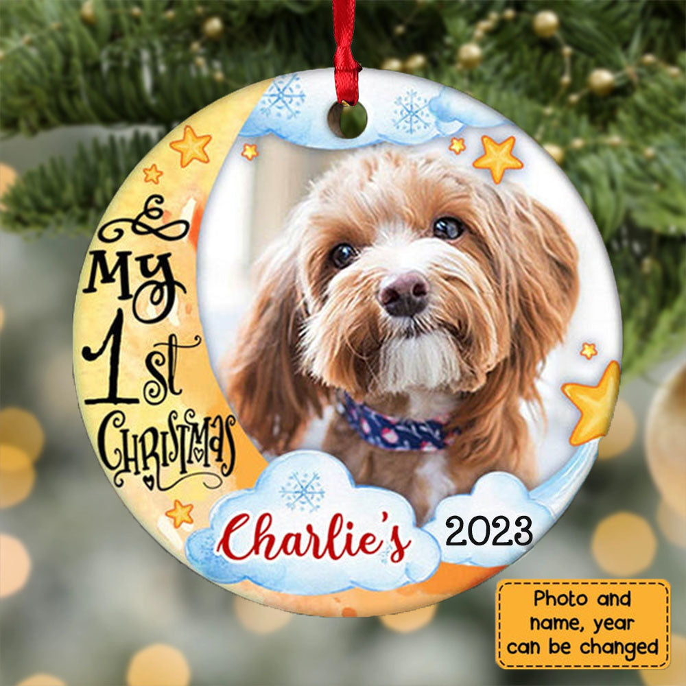 My First Christmas Dog Photo Personalized Circle Ornament