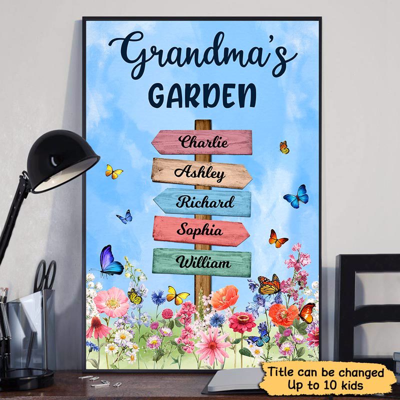 Grandma Garden Flower Sign Personalized Vertical Poster
