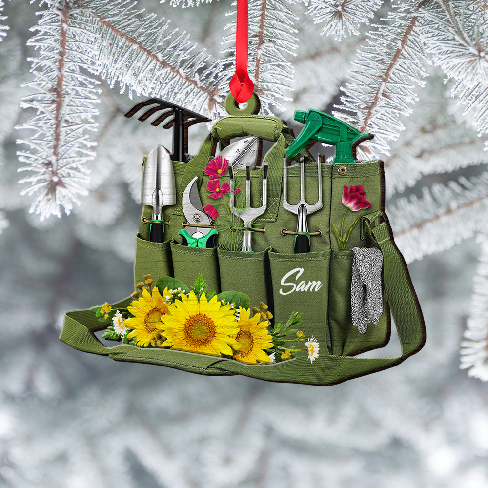 Gardening Girl Carry Bag, Personalized Wood Ornament, Christmas Gift