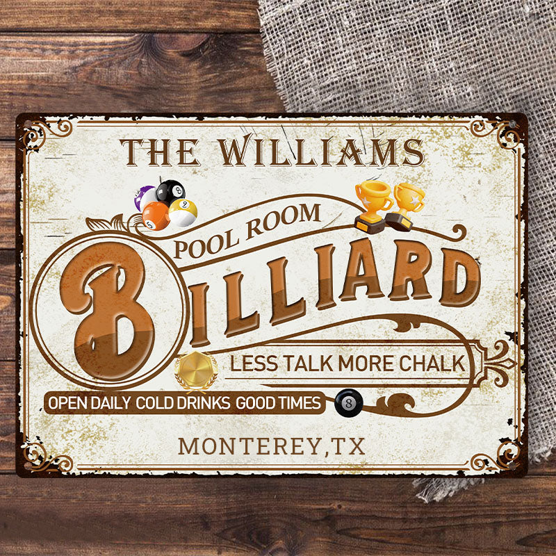 Personalized Billiard Pool Room Custom Classic Metal Signs