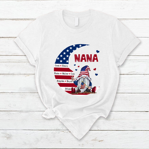 Personalized Grandma Dwarf Moon American Flag T-Shirt