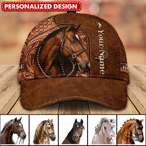 Personalized Love Horse Breeds Leather Pattern Classic Cap