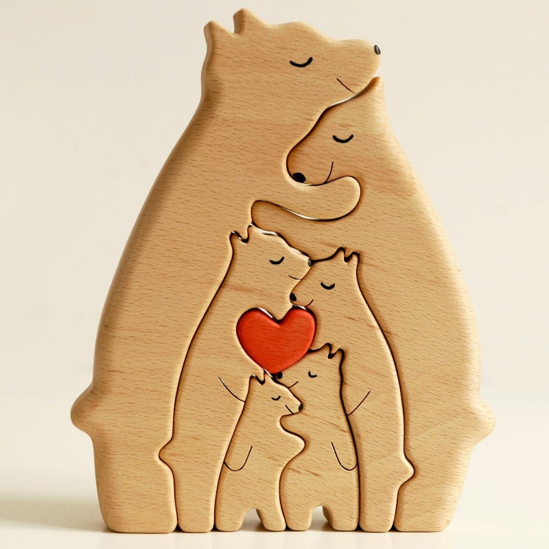(Shipping Worldwide) Personalized Bear Family Wooden Art Puzzle, Gift For Family