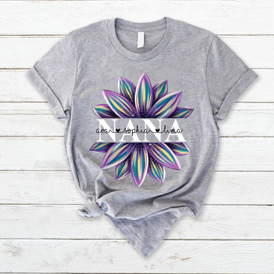 Personalized Grandma And Grandkids Flowers T-Shirt