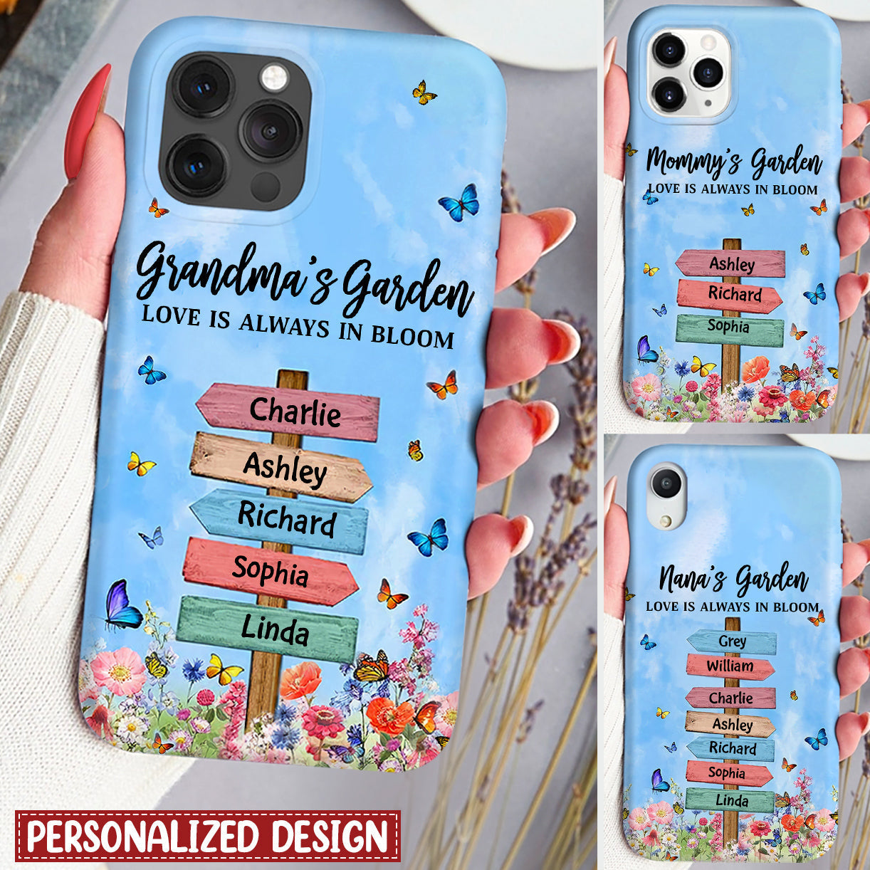 Grandma Mom's Garden Butterfly Kids, Love Is Always In Bloom Personalized Phone Case