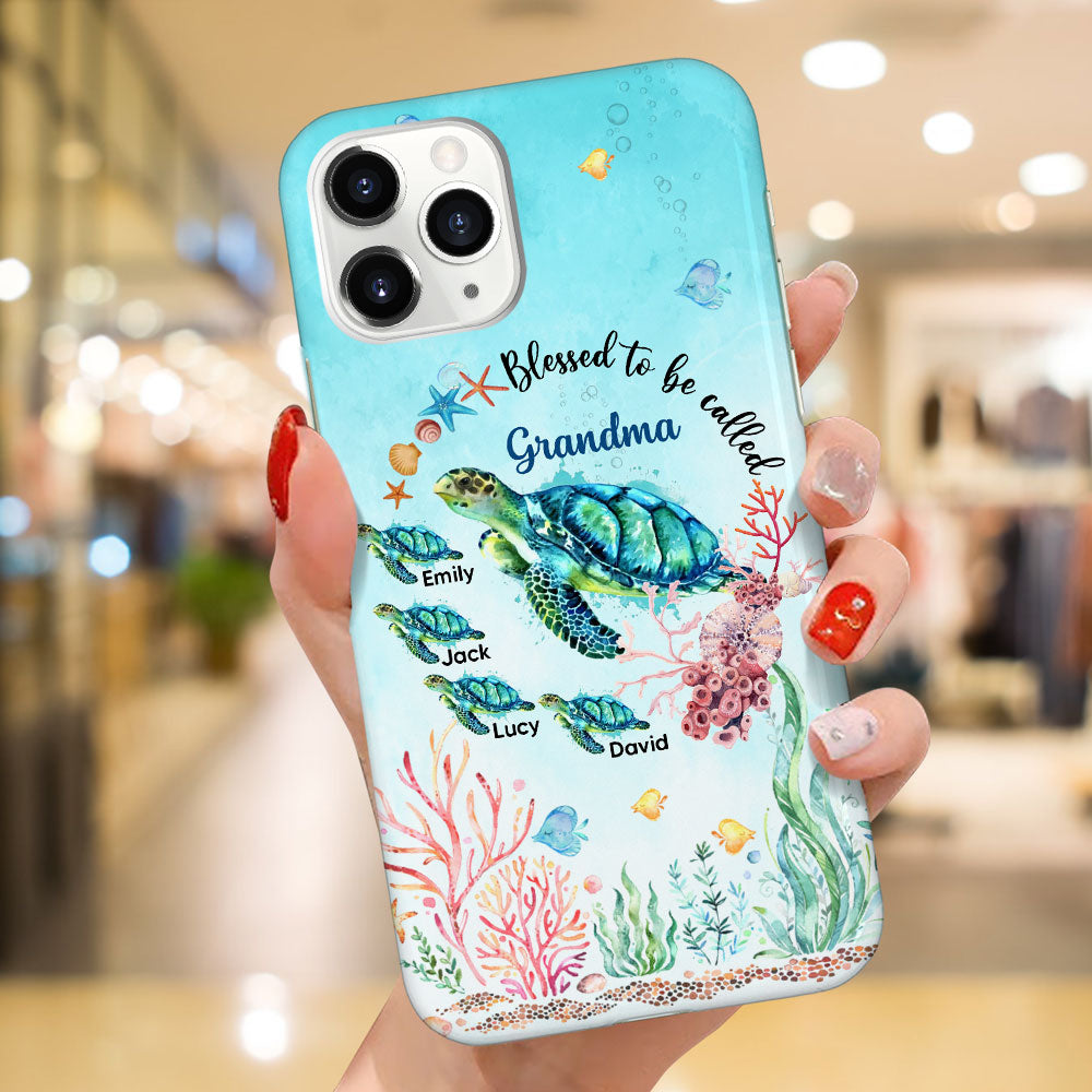 Lovely Sea Turtle Grandma Auntie Mom Kids, Blessed To Be Called Nana Personalized Phone Case