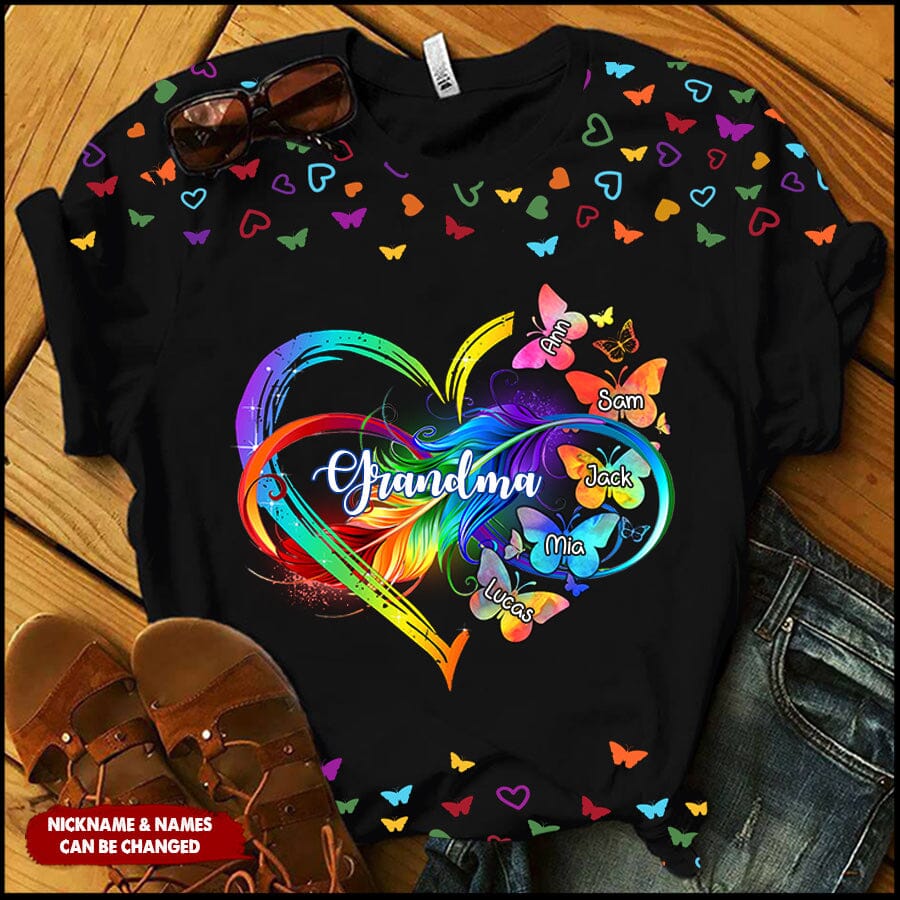 Personalized Grandma Mom Heart Infinity Butterfly Mother's Day Best Gift 3D Tshirt