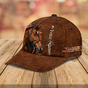 Personalized Love Horse Breeds Leather Pattern Classic Cap