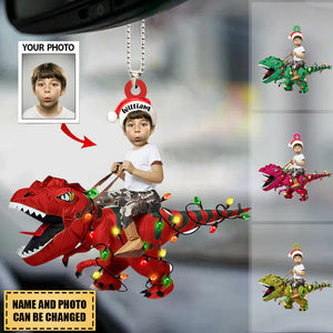 Personalized Cute Kid Rides The Dinosaurus Christmas/car Light Ornament/keychain