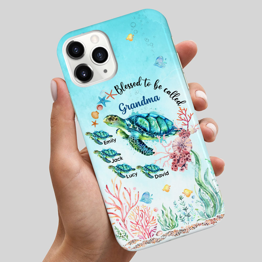 Lovely Sea Turtle Grandma Auntie Mom Kids, Blessed To Be Called Nana Personalized Phone Case