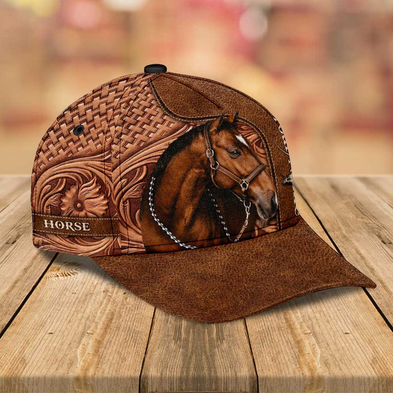 Personalized Love Horse Breeds Leather Pattern Classic Cap