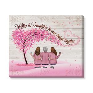 Mother & Daughters Forever Linked Together - Family Personalized Custom Horizontal Poster - Gift For Daughter From Mother
