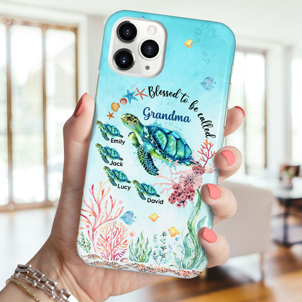 Lovely Sea Turtle Grandma Auntie Mom Kids, Blessed To Be Called Nana Personalized Phone Case