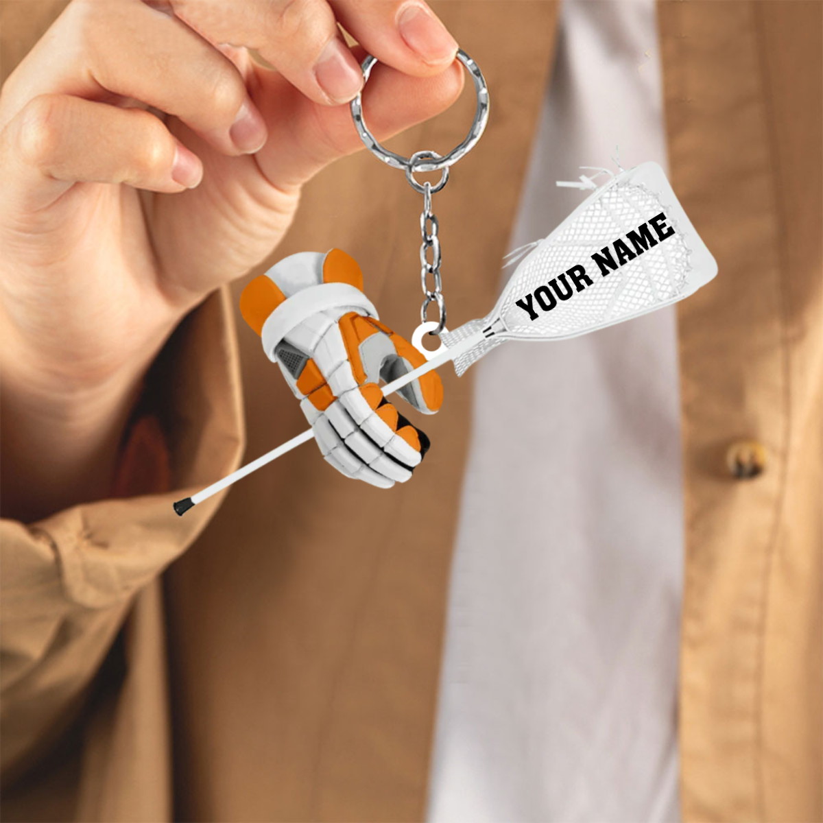 Personalized Lacrosse Gloves And Stick Flat Acrylic Keychain - Gift For Lacrosse Lover