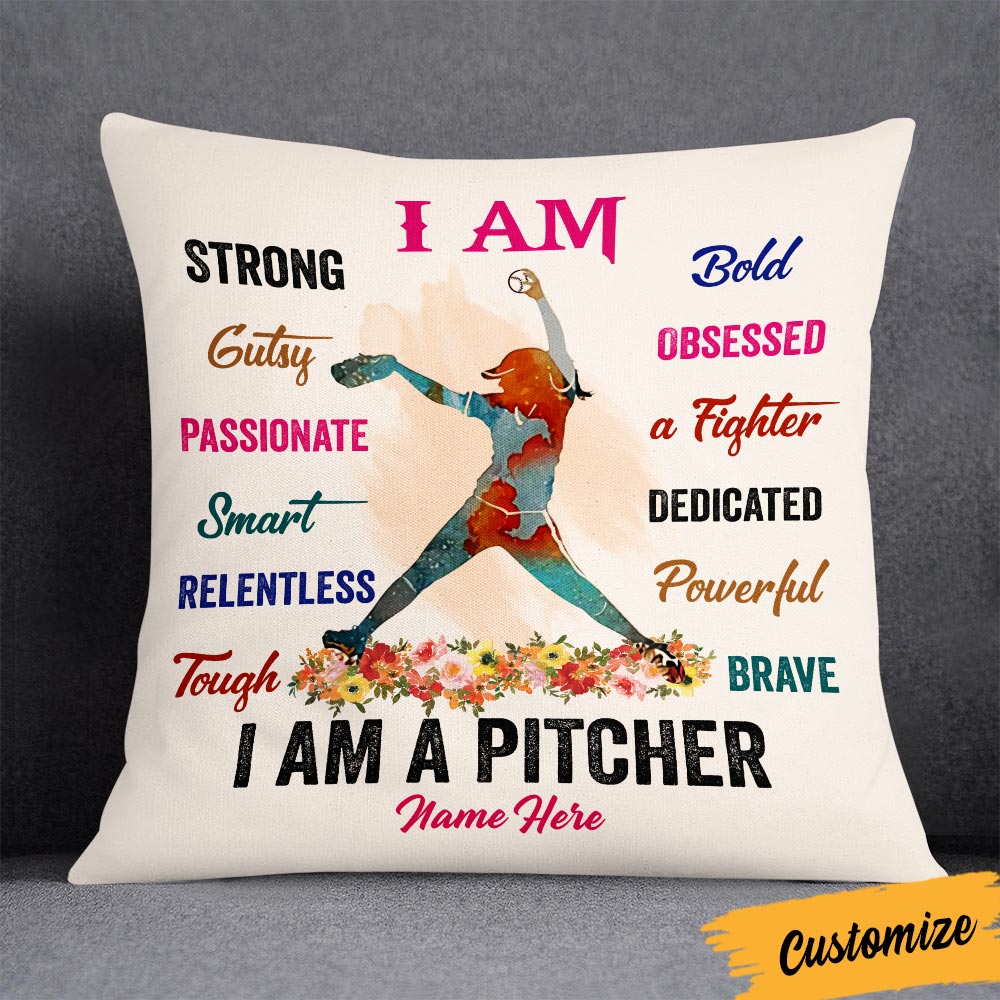 Personalized Softball Pillow - I AM STRONG