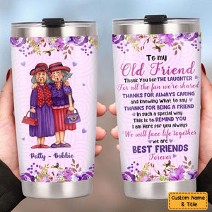 Old Friends Thank You Purple Flower Steel Personalized Tumbler