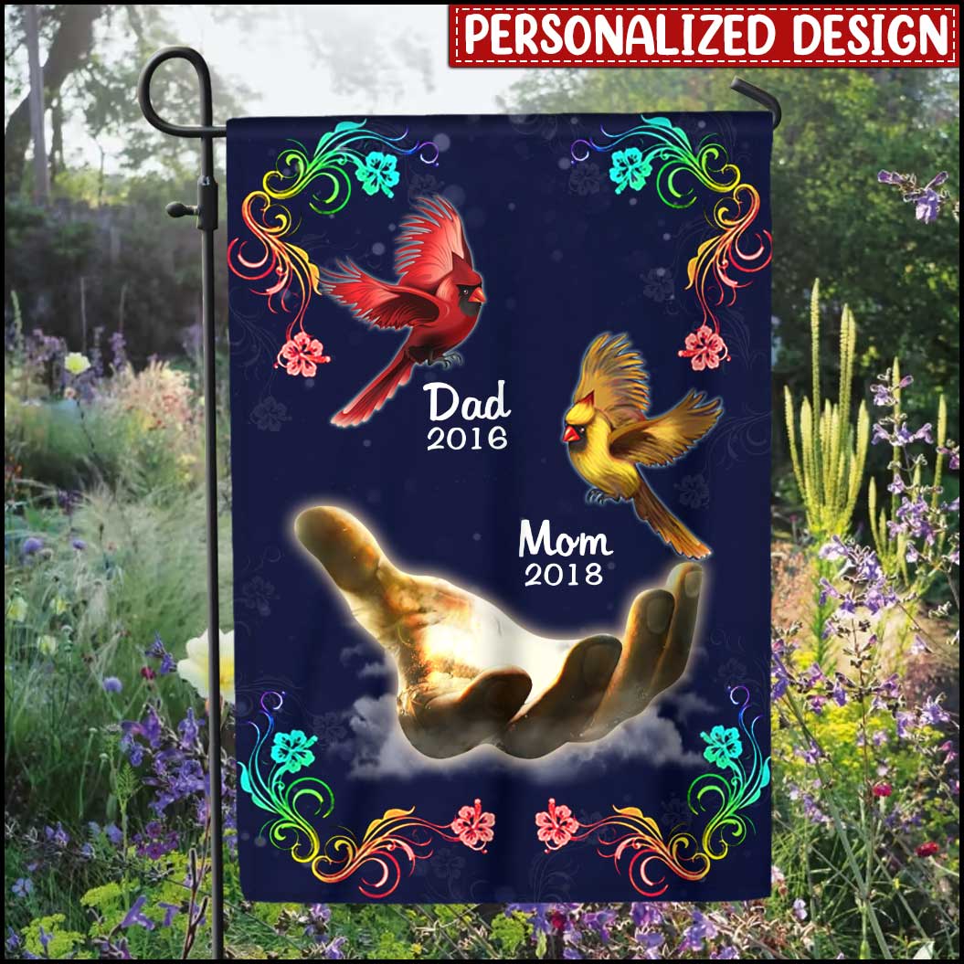 Memorial Flying Cardinals Family Loss Custom Names Garden Flag