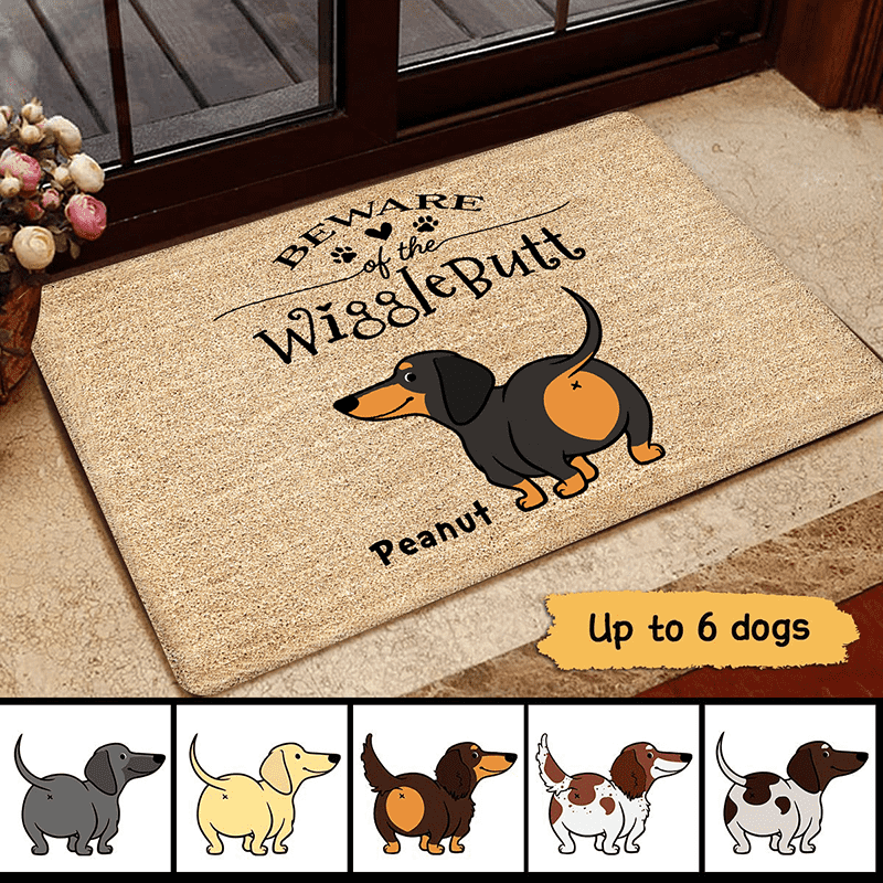 Welcome Wiggle Butt Club Dachshund Dog Personalized Doormat yeetcat