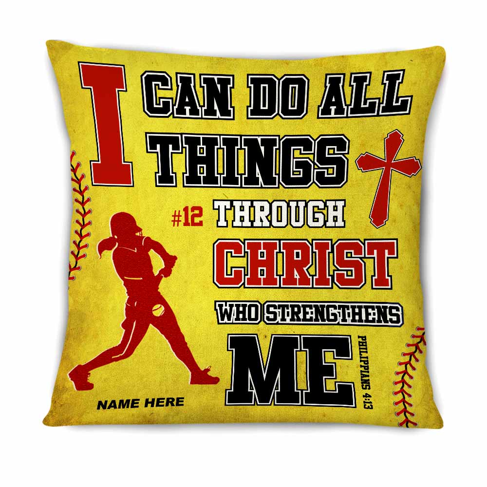 Personalized Softball Pillow - I CAN DO ALL THINGS