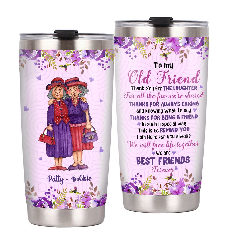 Old Friends Thank You Purple Flower Steel Personalized Tumbler