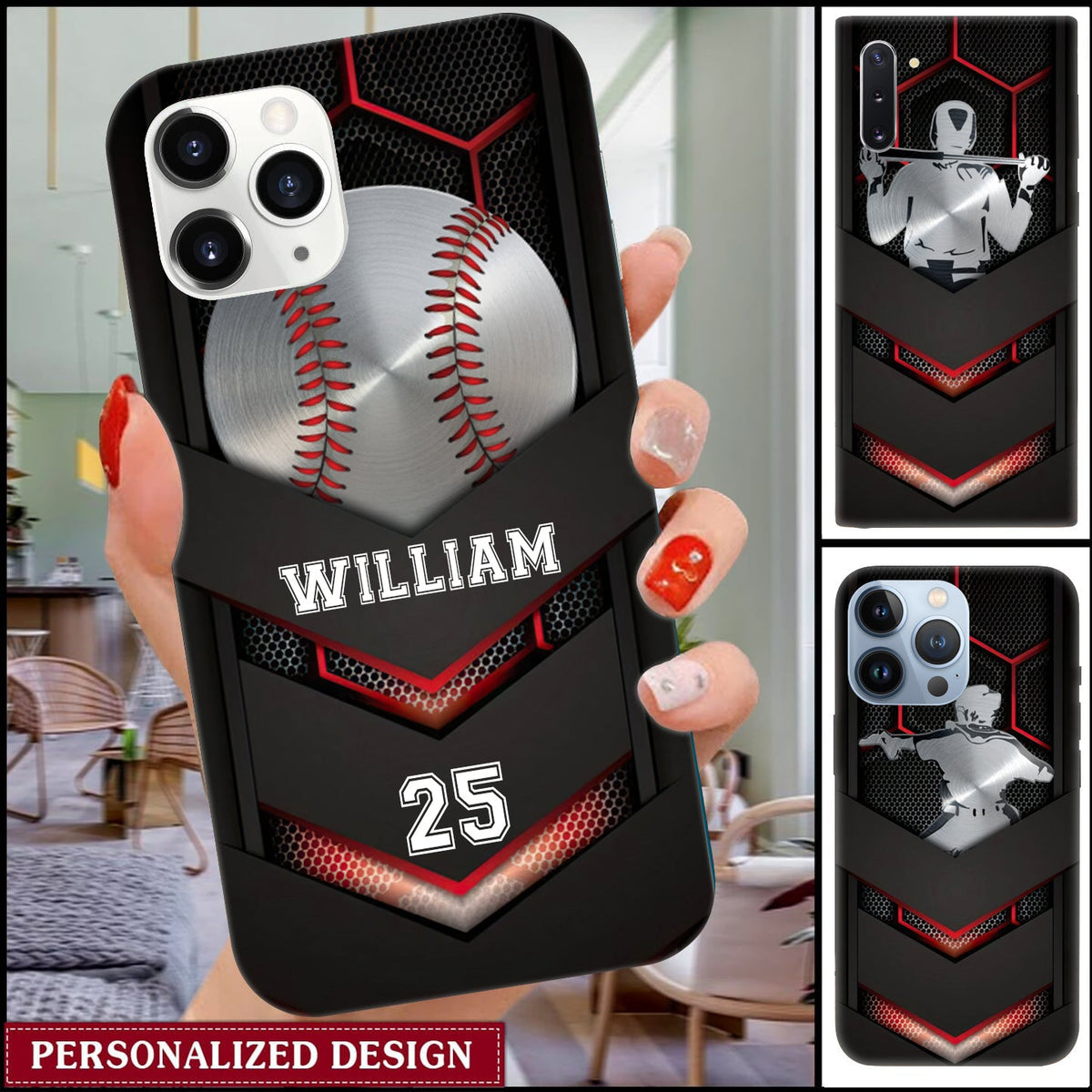 I Love Baseball Personalized Glass Phone Case
