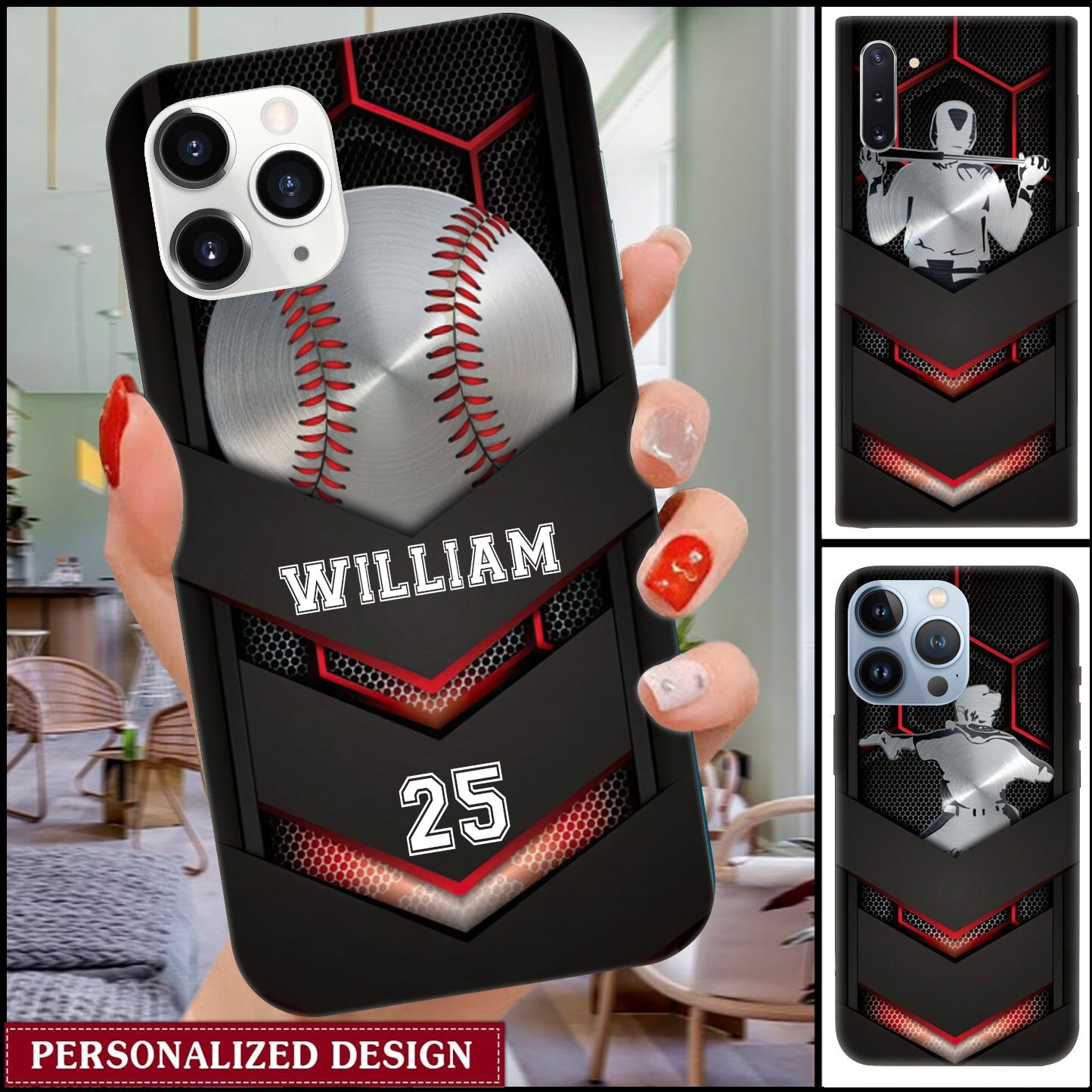 I Love Baseball Personalized Glass Phone Case