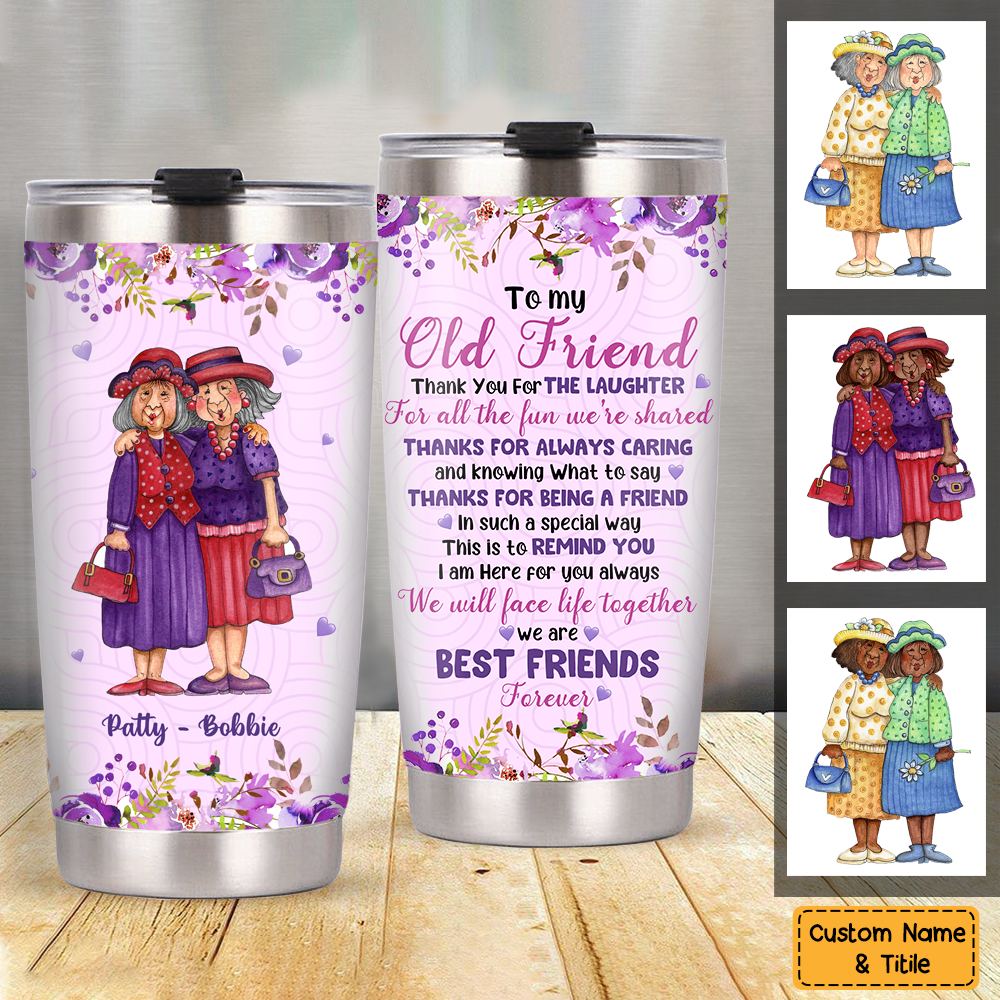 Old Friends Thank You Purple Flower Steel Personalized Tumbler