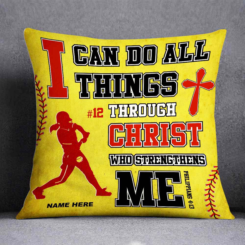 Personalized Softball Pillow - I CAN DO ALL THINGS