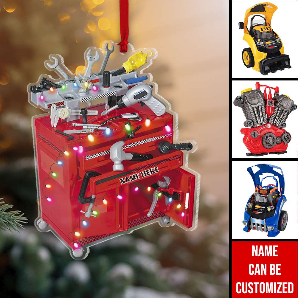 Racing Toy Tool Box & Engine Block, Personalized Ornament, Christmas Gift For Mechanic, Racer