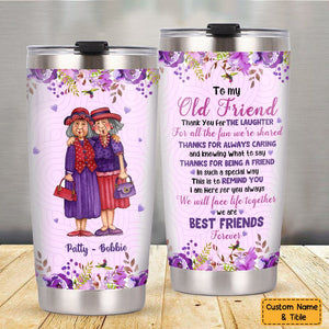 Old Friends Thank You Purple Flower Steel Personalized Tumbler