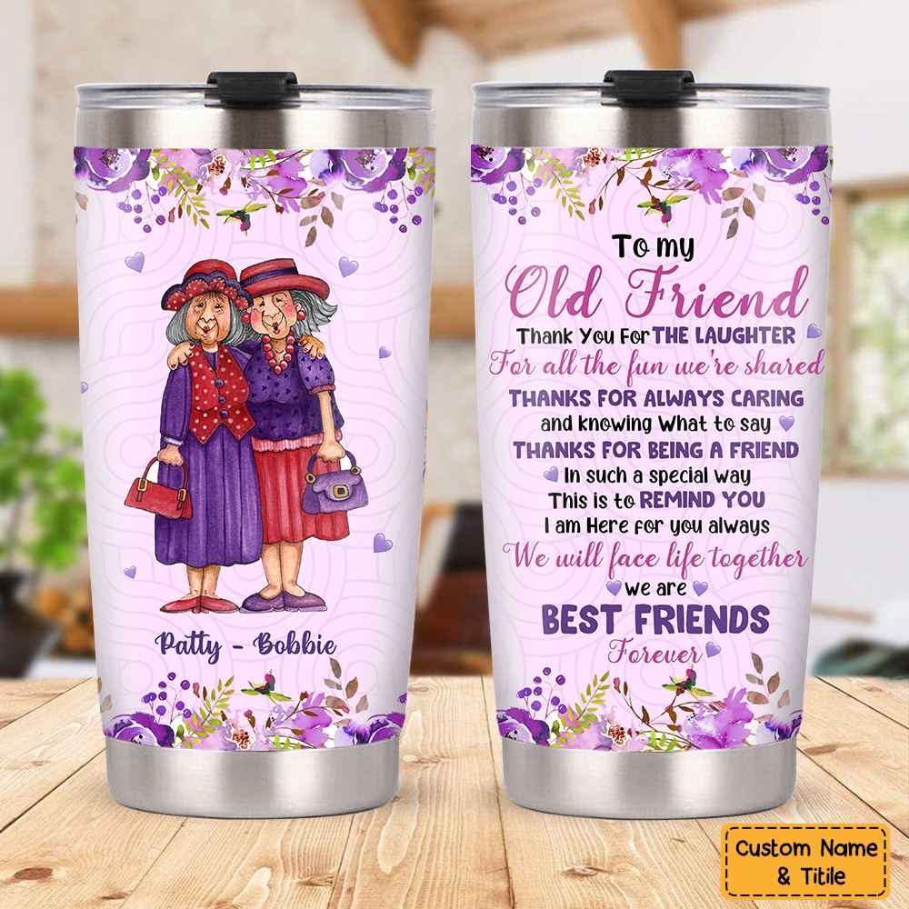 Old Friends Thank You Purple Flower Steel Personalized Tumbler