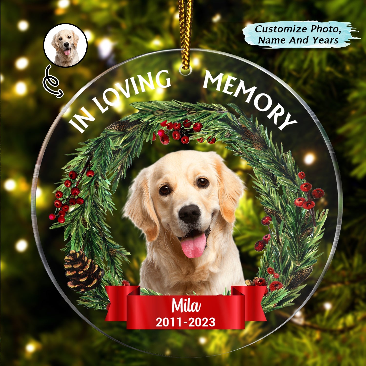 Custom Photo In Loving Memory Dog Cat - Pet Memorial Gift, Christmas Gift - Personalized Circle Acrylic Ornament