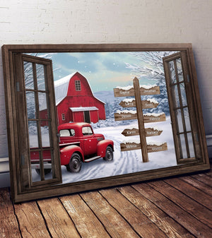 Custom Family Names Red Truck Farmhouse Christmas Poster-Names Premium Canvas Poster