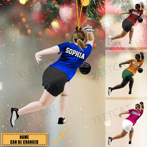 Personalized Bowling Female/Girl/Woman Player Acrylic Christmas Ornament - Gift For Bowling Players