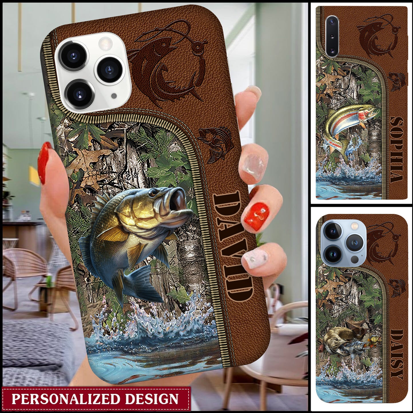 Fishing Love Fisherman Gift Leather Pattern Personalized Phone Case