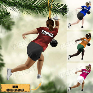 Personalized Bowling Female/Girl/Woman Player Acrylic Christmas Ornament - Gift For Bowling Players