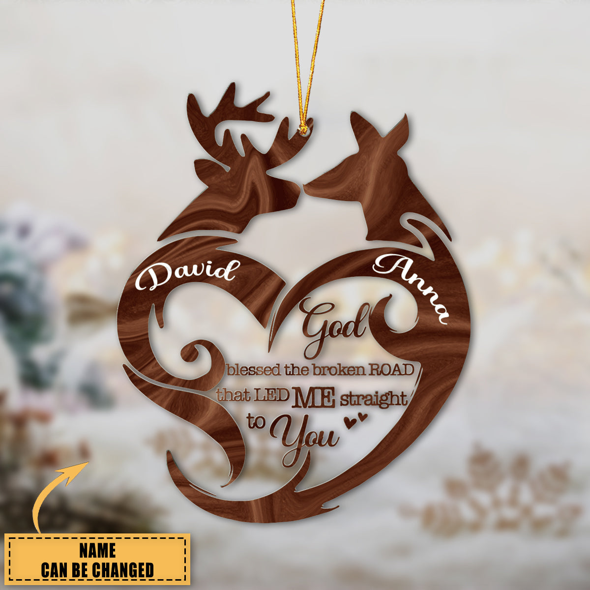 Heart Deer Couple Personalized Shaped Transparent Ornament