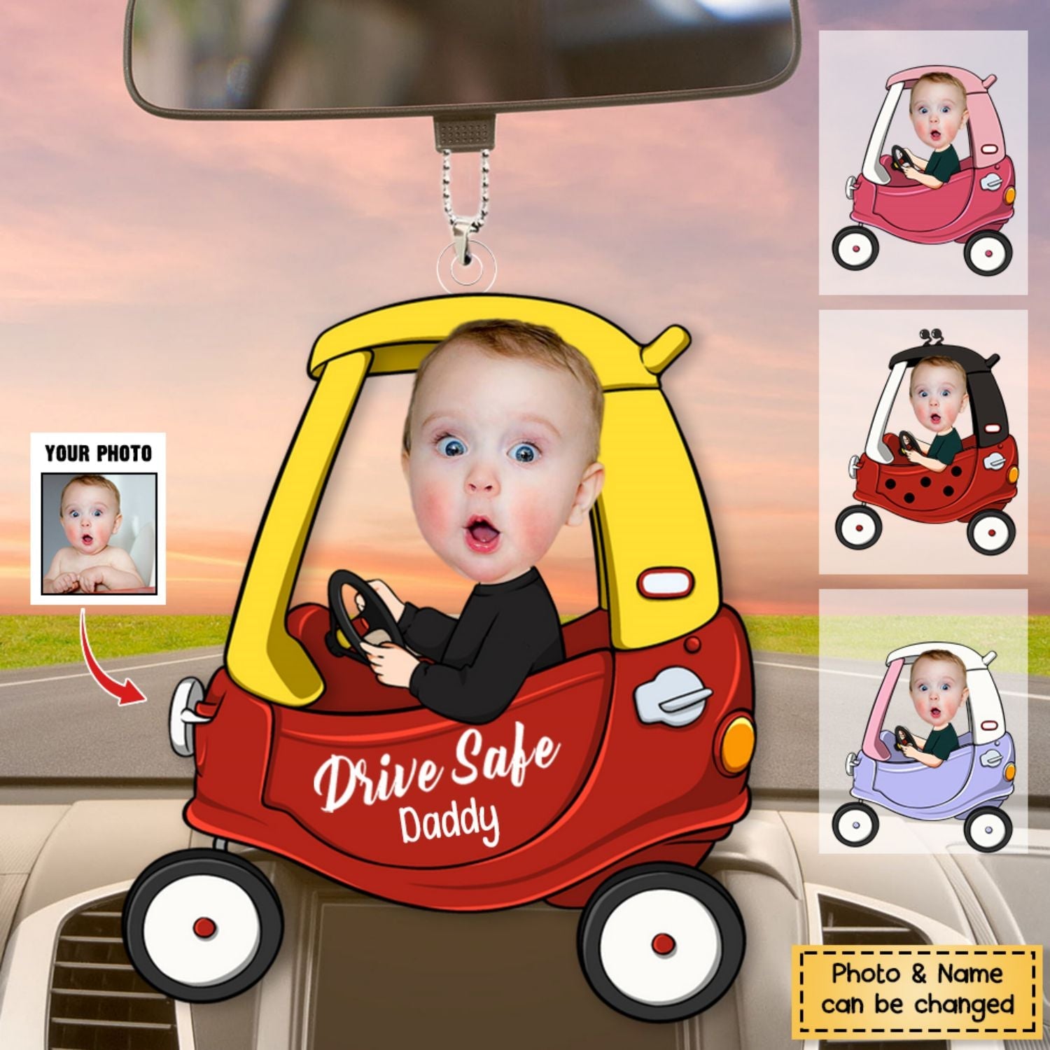 Drive Safe Daddy - Personalized Car Photo Ornament-v2