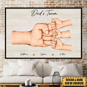 Daddy & Kids, Together We're A Team - Family Personalized Custom Horizontal Poster - Father's Day, Birthday Gift For Dad